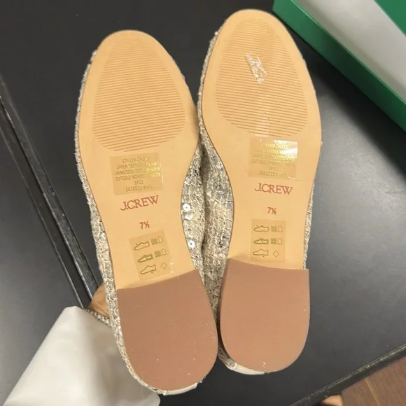 🪸 J. Crew 🪸 NWB Cream Mesh Mary Jane ballet flats with sequins Camel Multi 7-H M